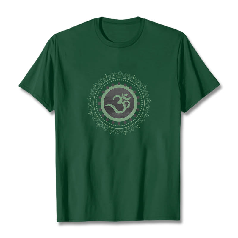 Camiseta de algodón con estampado de mandala Om y Buddha Stones - Verde bosque - 2XL - image 16