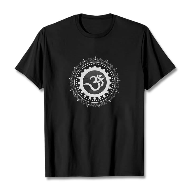 Camiseta de algodón con estampado de mandala Om y Buddha Stones - Negro - 2XL - image 5