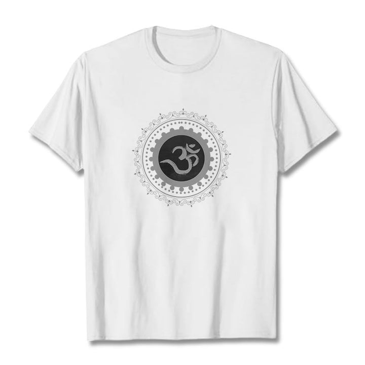 Camiseta de algodón con estampado de mandala Om y Buddha Stones - Blanco - 2XL - image 1