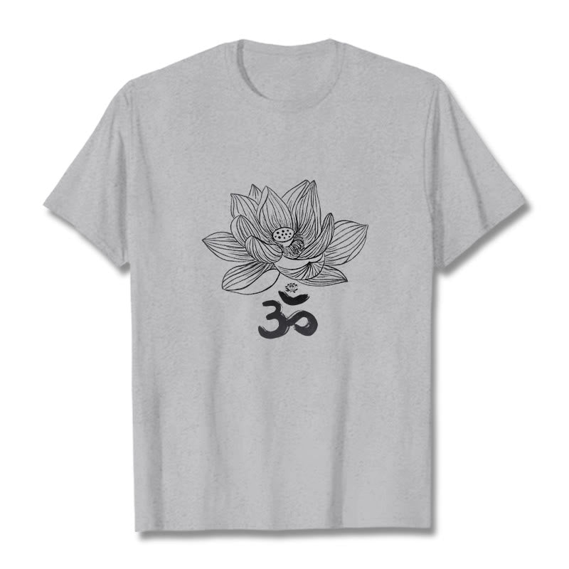 Camiseta de algodón con dibujo de loto y OM de Buddha Stones - Gris claro - 2XL - image 11