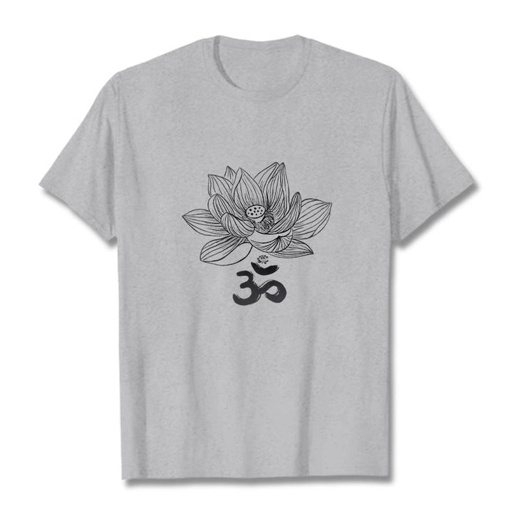 Camiseta de algodón con dibujo de loto y OM de Buddha Stones - Gris claro - 2XL - image 11