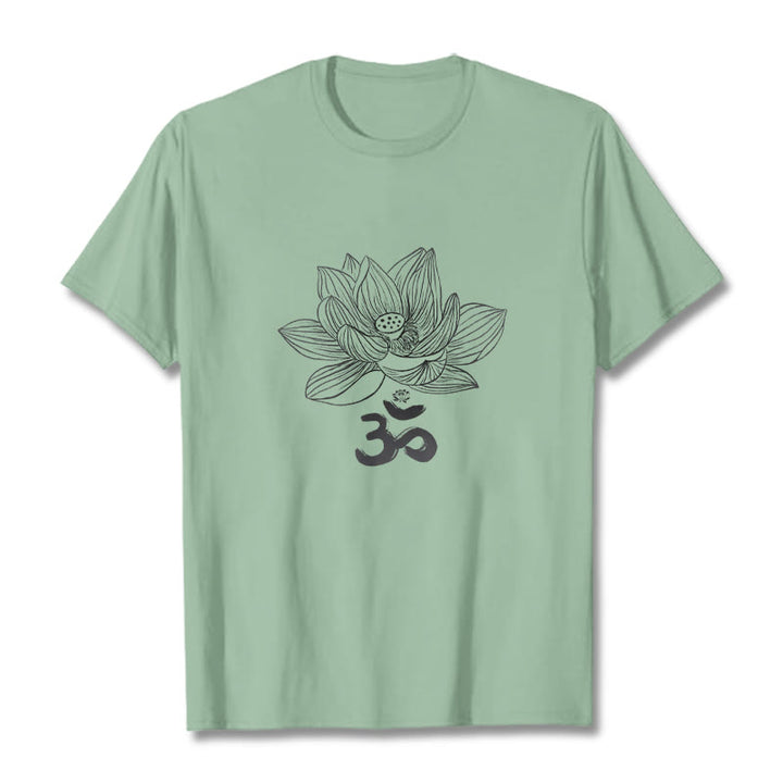Camiseta de algodón con dibujo de loto y OM de Buddha Stones - Verde pálido - 2XL - image 18
