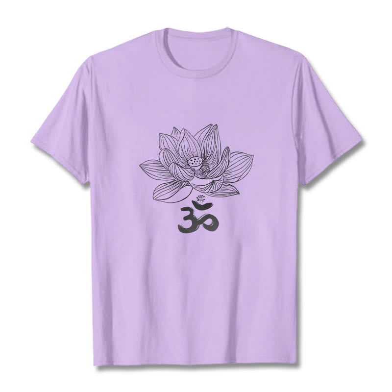 Camiseta de algodón con dibujo de loto y OM de Buddha Stones - Ciruela - 2XL - image 17