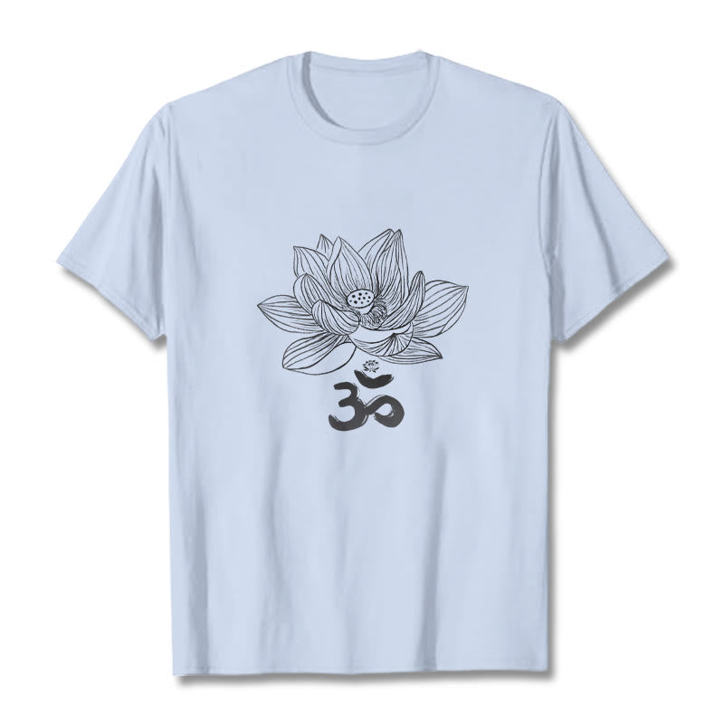 Camiseta de algodón con dibujo de loto y OM de Buddha Stones - Cian claro - 2XL - image 14