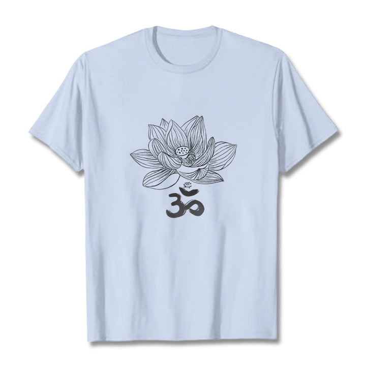Camiseta de algodón con dibujo de loto y OM de Buddha Stones - Cian claro - 2XL - image 14