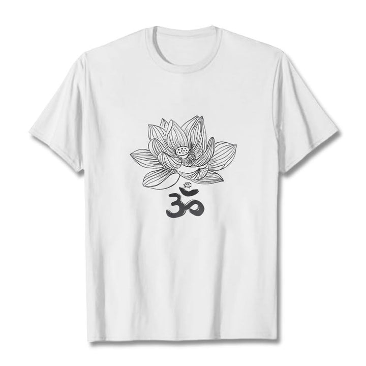 Camiseta de algodón con dibujo de loto y OM de Buddha Stones - Blanco - 2XL - image 8
