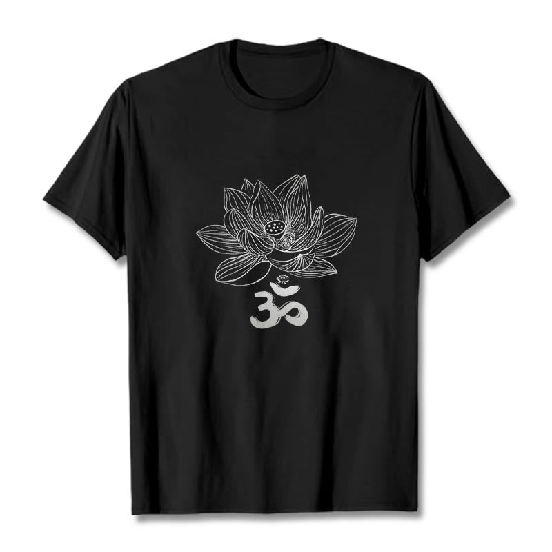Camiseta de algodón con dibujo de loto y OM de Buddha Stones - Negro - 2XL - image 0