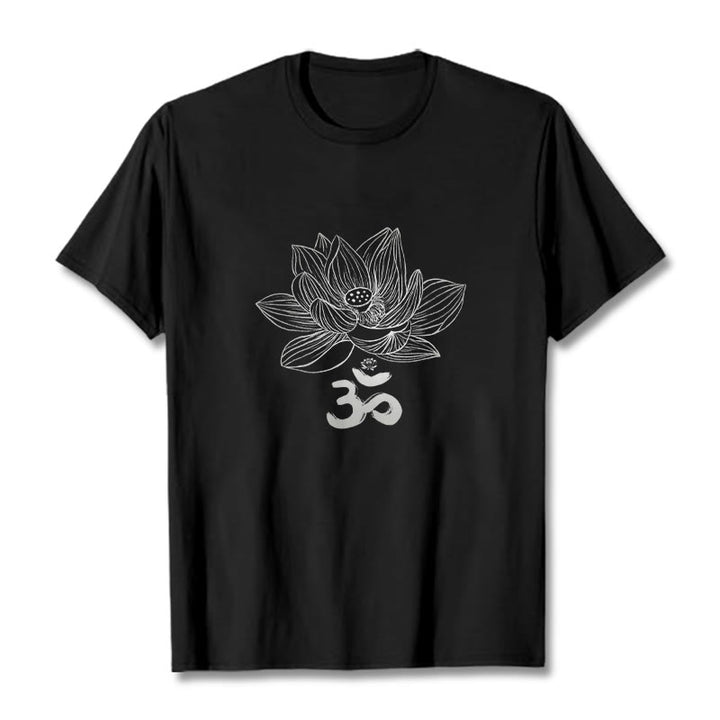 Camiseta de algodón con dibujo de loto y OM de Buddha Stones - Negro - 2XL - image 1