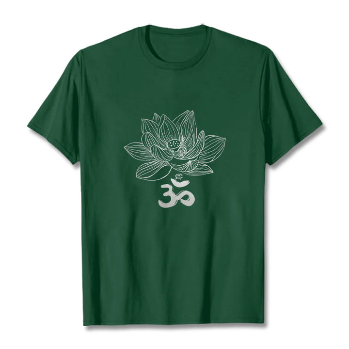 Camiseta de algodón con dibujo de loto y OM de Buddha Stones - Verde bosque - 2XL - image 6