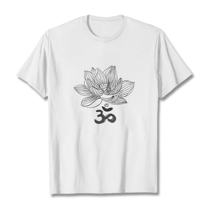 Camiseta de algodón con dibujo de loto y OM de Buddha Stones - Blanco - 2XL - image 7