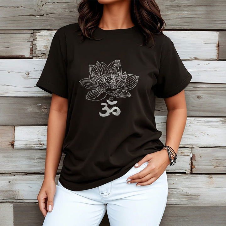 Camiseta de algodón con dibujo de loto y OM de Buddha Stones - image 1