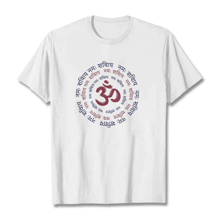 Camiseta de algodón con caracteres sánscritos del mantra OM de Buddha Stones - Blanco - 2XL - image 1