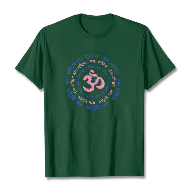 Camiseta de algodón con caracteres sánscritos del mantra OM de Buddha Stones - Verde bosque - 2XL - image 19