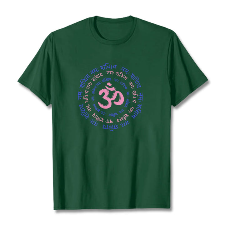 Camiseta de algodón con caracteres sánscritos del mantra OM de Buddha Stones - Verde bosque - 2XL - image 19