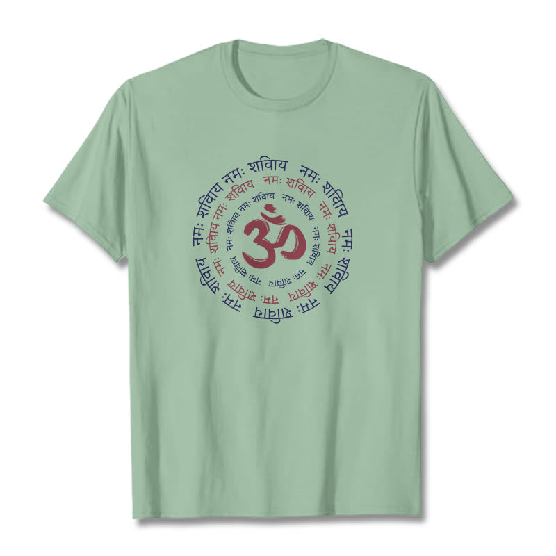 Camiseta de algodón con caracteres sánscritos del mantra OM de Buddha Stones - Verde pálido - 2XL - image 17