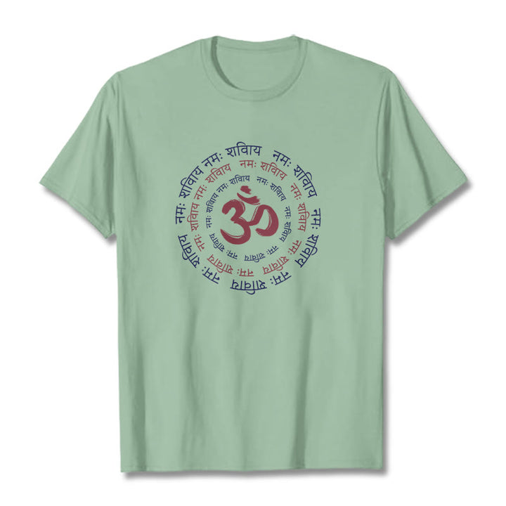 Camiseta de algodón con caracteres sánscritos del mantra OM de Buddha Stones - Verde pálido - 2XL - image 17
