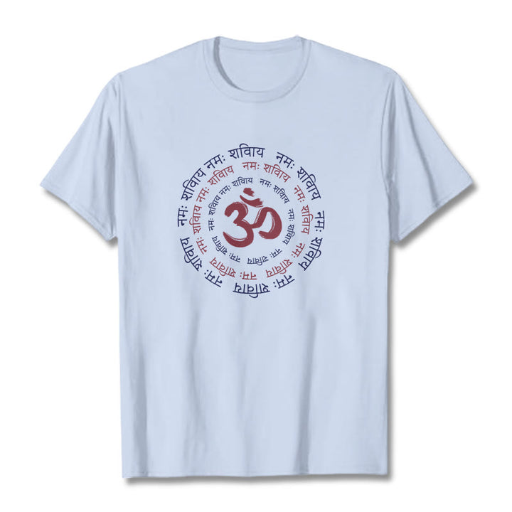 Camiseta de algodón con caracteres sánscritos del mantra OM de Buddha Stones - Cian claro - 2XL - image 5