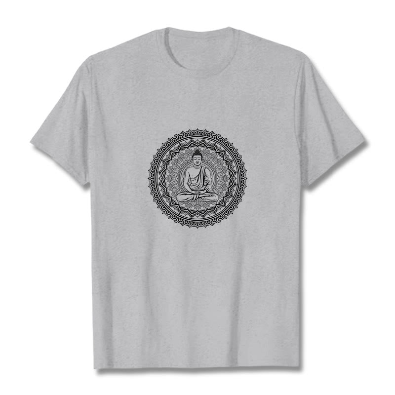 Camiseta de algodón con mandala de Buddha Stones de Buda - Gris claro - 2XL - image 14