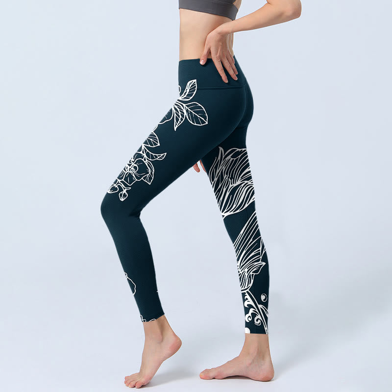 Leggings de fitness para gimnasio con estampado de flores de epiphyllum y peonías de Buddha Stones , pantalones de yoga para mujer - image 4
