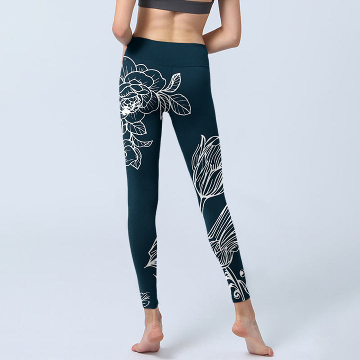 Leggings de fitness para gimnasio con estampado de flores de epiphyllum y peonías de Buddha Stones , pantalones de yoga para mujer - image 8