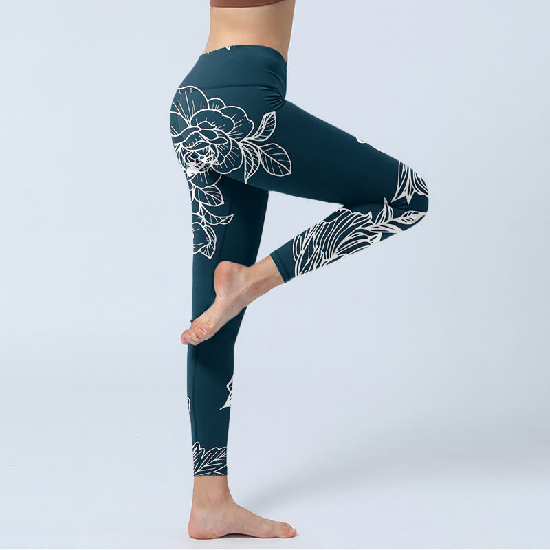 Leggings de fitness para gimnasio con estampado de flores de epiphyllum y peonías de Buddha Stones , pantalones de yoga para mujer - image 4