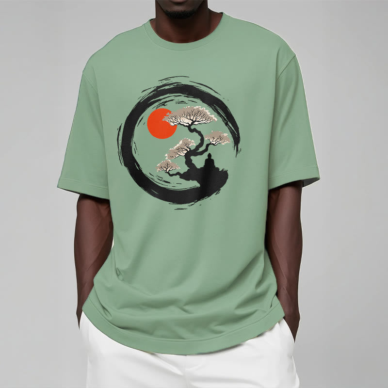 Camiseta de Buda para Meditación con Círculo Zen de Piedras de Buda del Sol Rojo - image 16