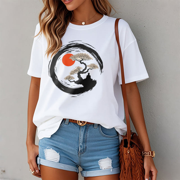 Camiseta de Buda para Meditación con Círculo Zen de Piedras de Buda del Sol Rojo - image 7