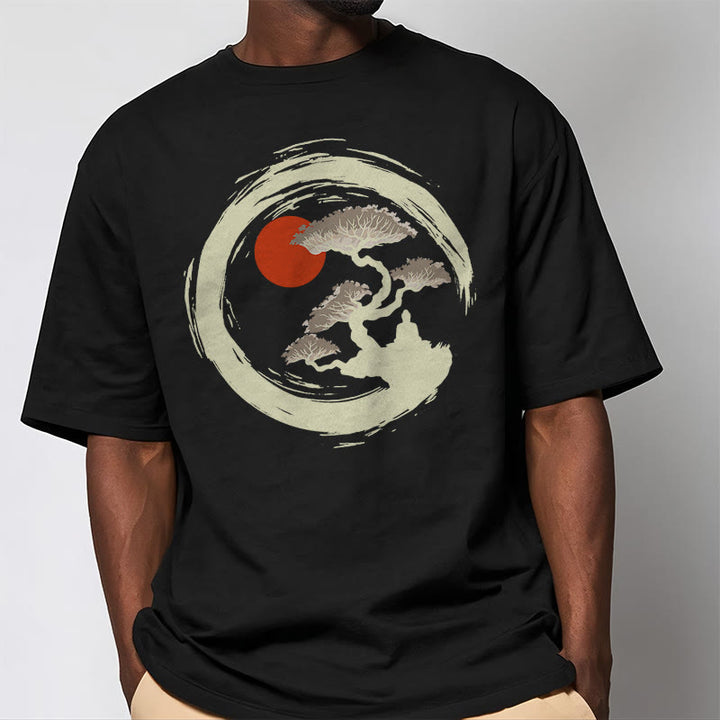 Camiseta de Buda para Meditación con Círculo Zen de Piedras de Buda del Sol Rojo - image 3