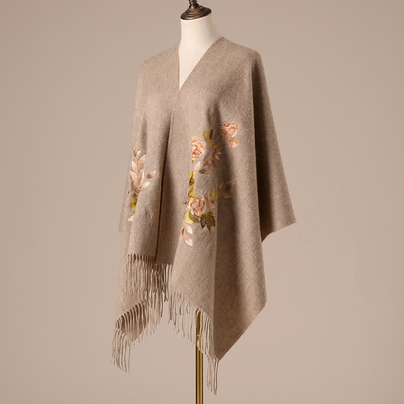 Chal de lana con Buddha Stones, flores blancas y rosas, hojas doradas, bordado con borlas, bufanda de viaje acogedora para el invierno - image 4
