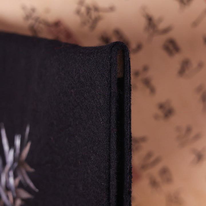 Chal de lana con Buddha Stones y hojas de bambú bordadas con borlas, bufanda de viaje acogedora para el invierno