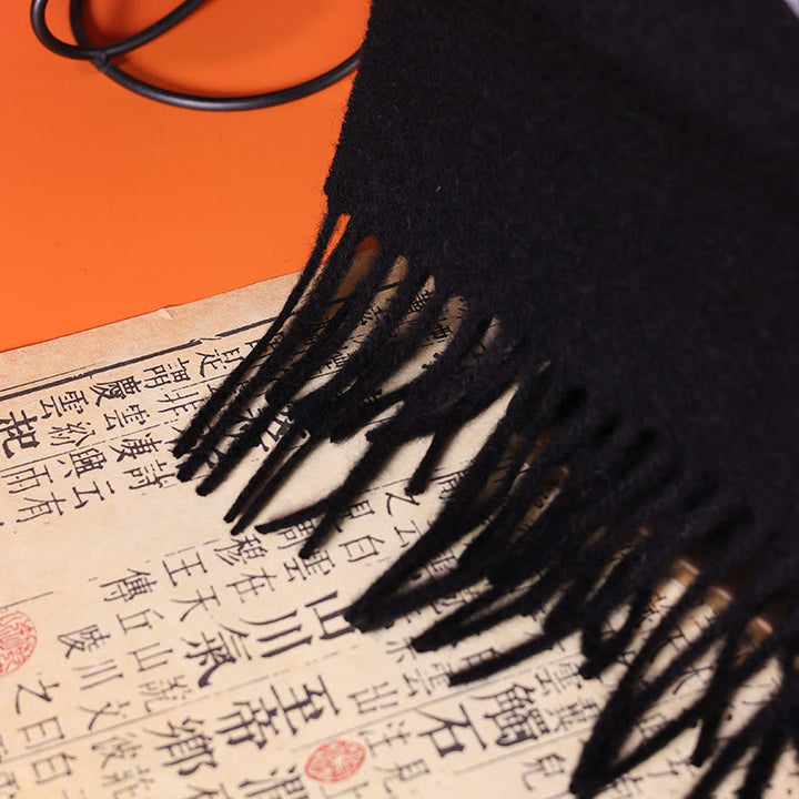 Chal de lana con Buddha Stones y hojas de bambú bordadas con borlas, bufanda de viaje acogedora para el invierno