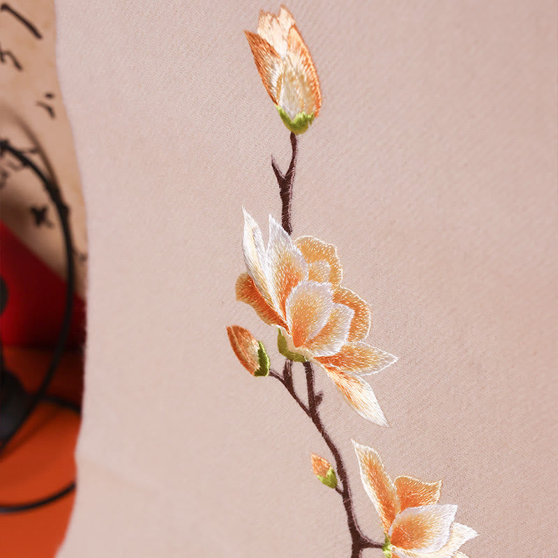 Bufanda de viaje acogedora de invierno con borlas bordadas con magnolias y chal de lana con Buddha Stones