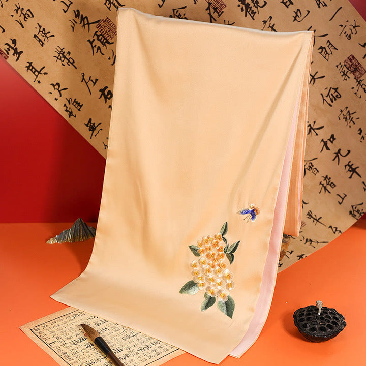 Bufanda de viaje acogedora de invierno con bordado de Suzhou, Buddha Stones , mariposa Yulan, bambú, urraca