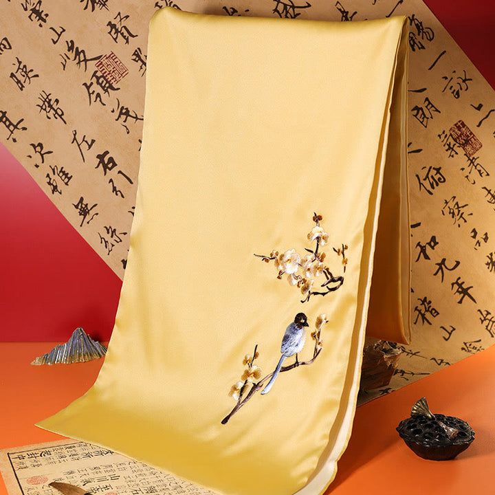 Bufanda de viaje acogedora de invierno con bordado de Suzhou, Buddha Stones , mariposa Yulan, bambú, urraca