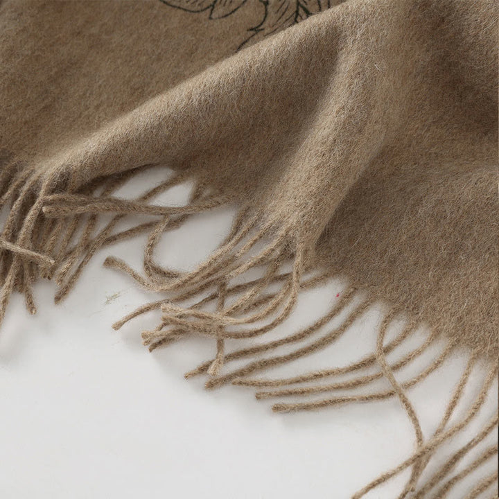 Bufanda de viaje acogedora de invierno con borlas bordadas con peonías rojas y chal de lana con Buddha Stones