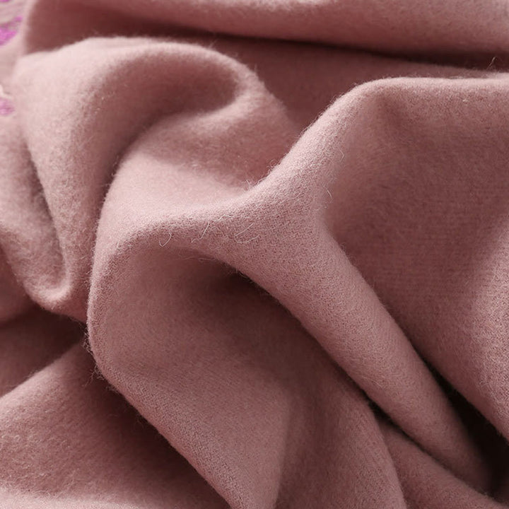 Chal de lana con Buddha Stones y flores bordadas con lentejuelas y borlas, bufanda de viaje acogedora para el invierno