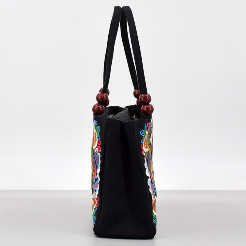 Bolso de mano de lona con bordado de doble cara, diseño de flores de peonía, pavo real y Buddha Stones, Galsang Inula
