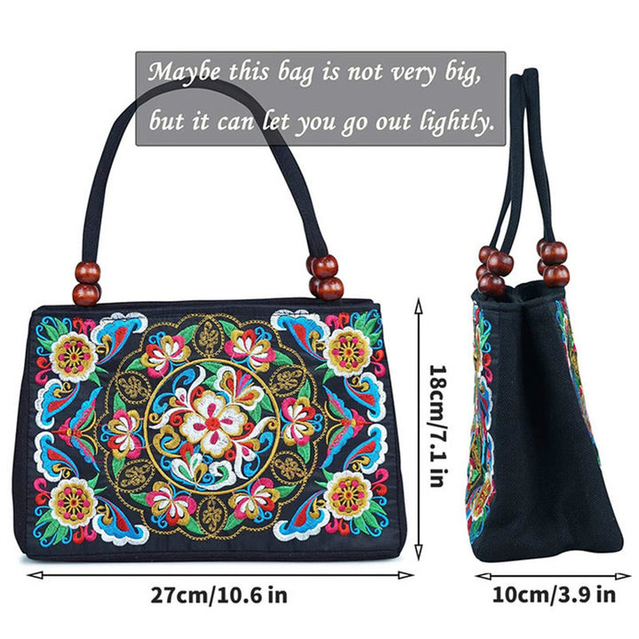 Bolso de mano de lona con bordado de doble cara, diseño de flores de peonía, pavo real y Buddha Stones, Galsang Inula