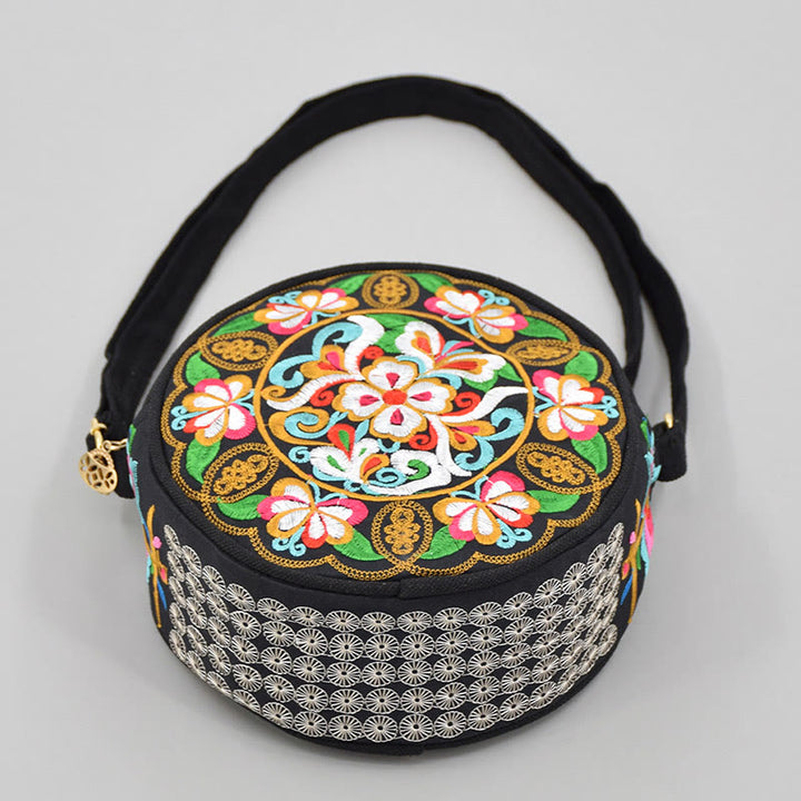Bolso de mano de lona con bordado de doble cara, bolso cruzado, bolso de mano, árbol del dinero, flores de peonía, rosa, pavo real, Galsang, Inula