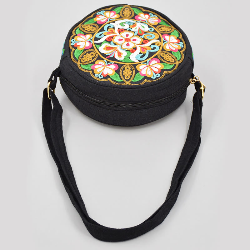 Bolso de mano de lona con bordado de doble cara, bolso cruzado, bolso de mano, árbol del dinero, flores de peonía, rosa, pavo real, Galsang, Inula