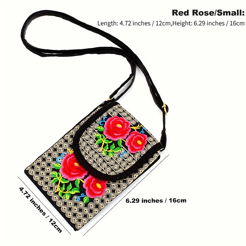 Mochila de lona con bordado de rosas y flores de Inula y Buddha Stones