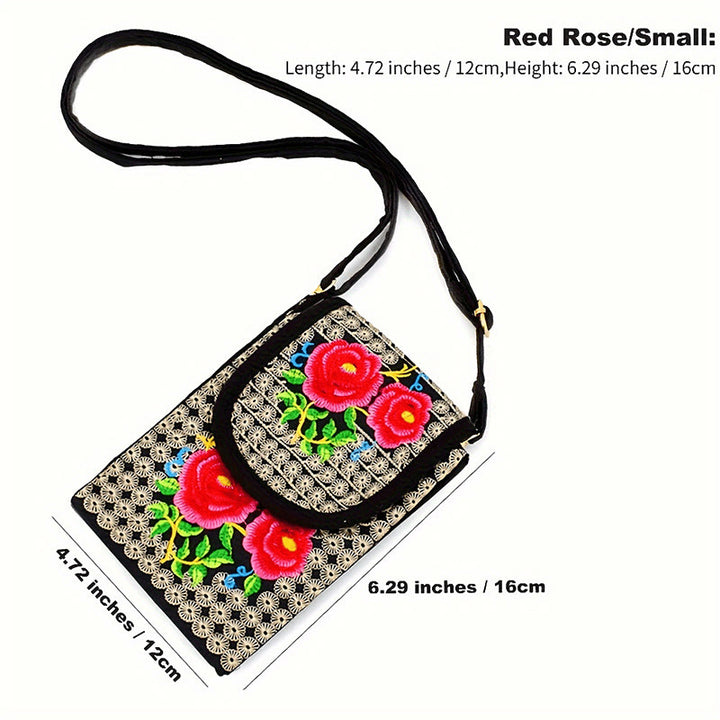 Mochila de lona con bordado de rosas y flores de Inula y Buddha Stones
