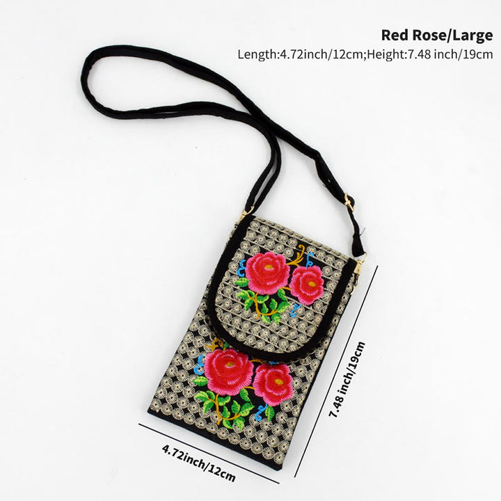 Mochila de lona con bordado de rosas y flores de Inula y Buddha Stones