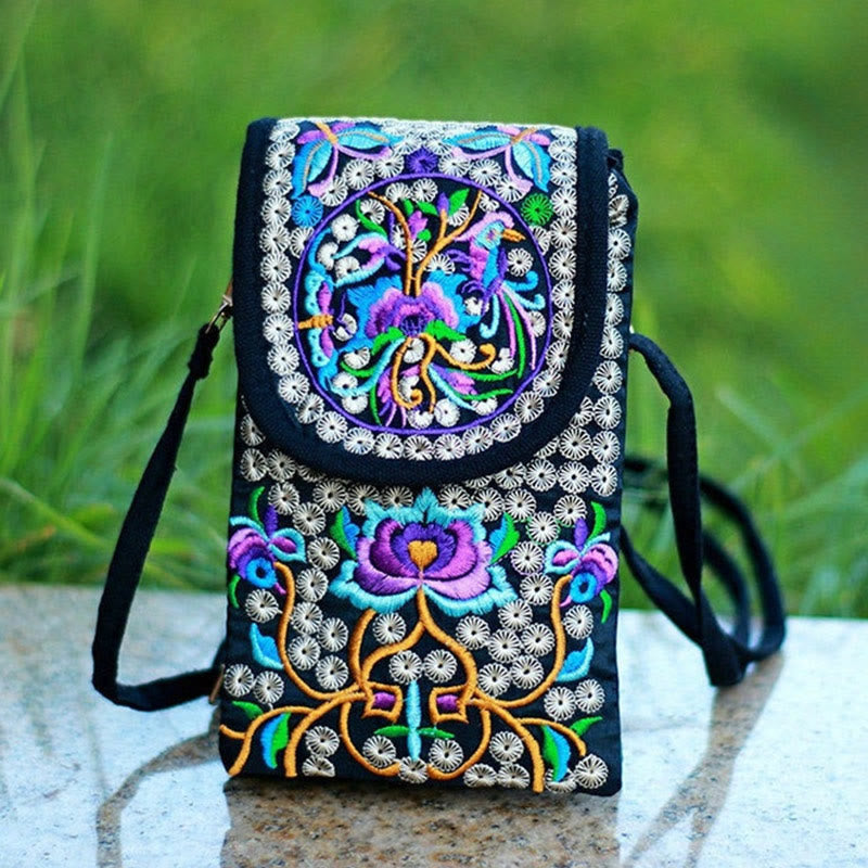 Mochila de lona con bordado de rosas y flores de Inula y Buddha Stones