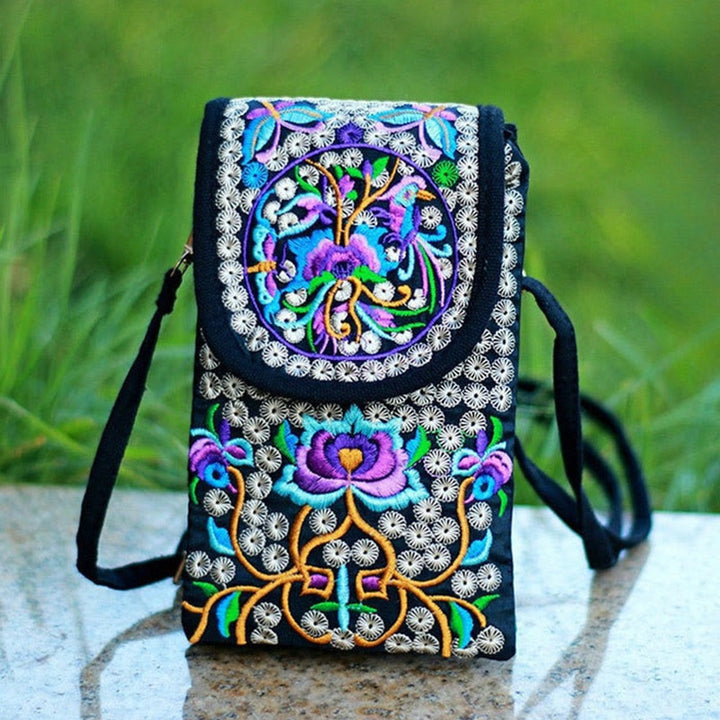 Mochila de lona con bordado de rosas y flores de Inula y Buddha Stones