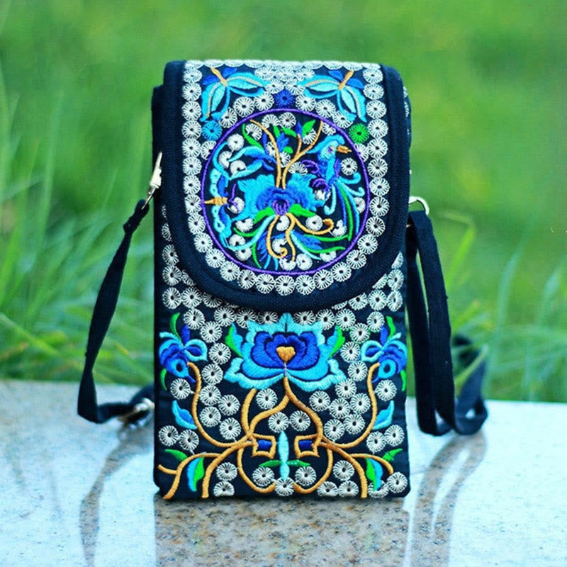 Mochila de lona con bordado de rosas y flores de Inula y Buddha Stones