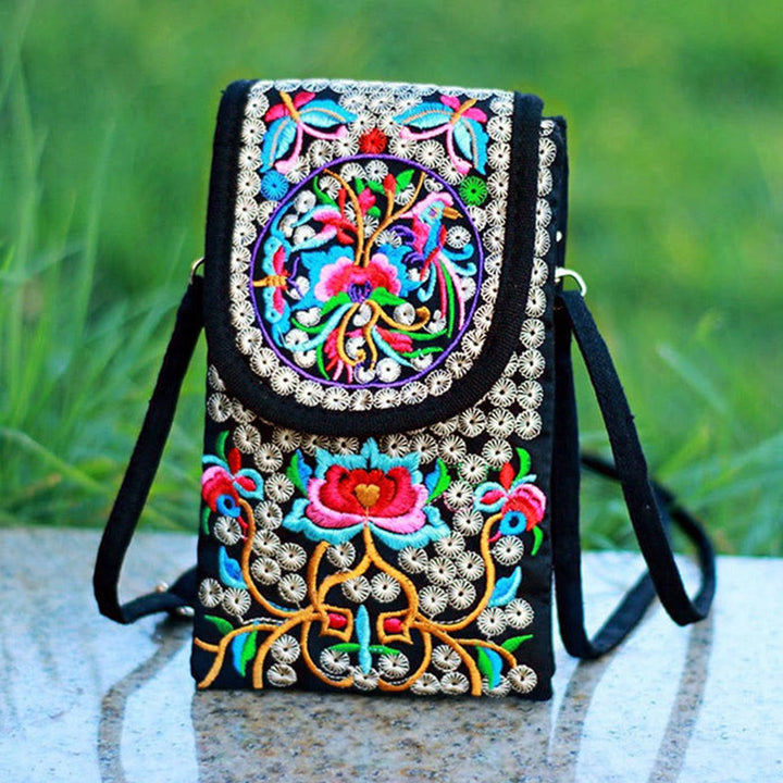 Mochila de lona con bordado de rosas y flores de Inula y Buddha Stones