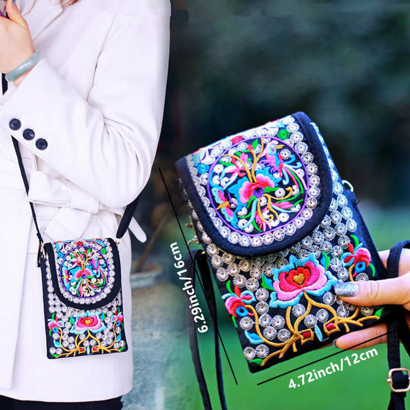 Mochila de lona con bordado de rosas y flores de Inula y Buddha Stones