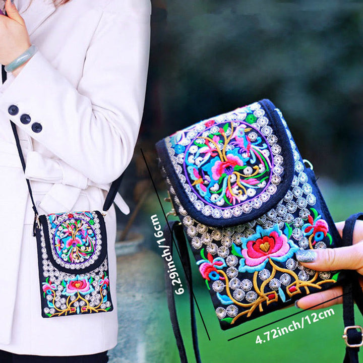 Mochila de lona con bordado de rosas y flores de Inula y Buddha Stones