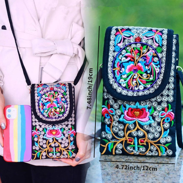 Mochila de lona con bordado de rosas y flores de Inula y Buddha Stones
